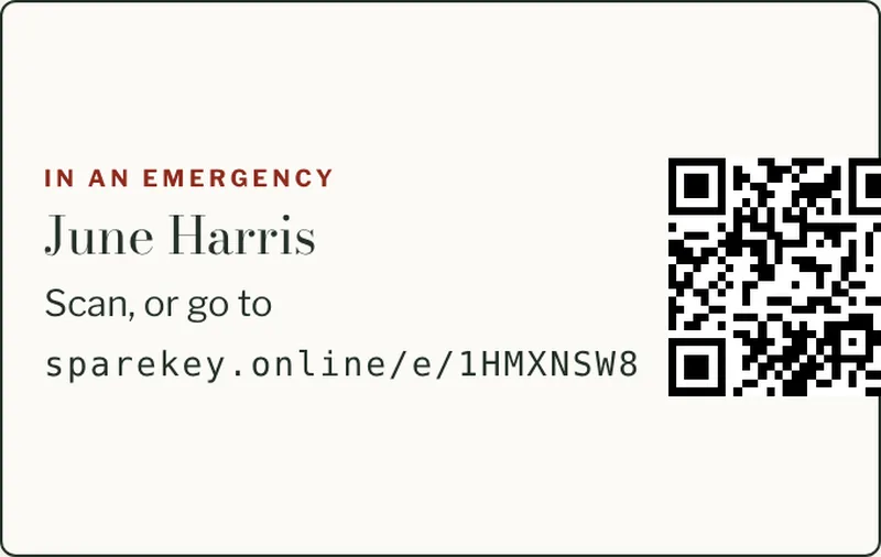 A Fridge Card with a name, a web address and a QR code